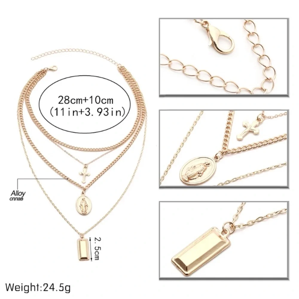 ⭐️ Gold Tone Fashion Four Lines Necklace Statement - Picture 3 of 5